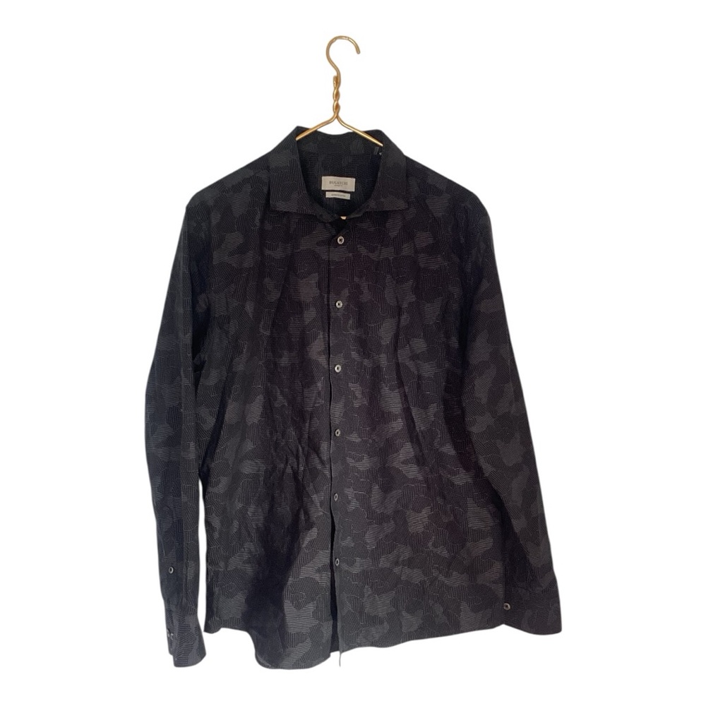 Bugatchi Black Mens Super Fine Cotton Button Down Long Sleeve Dress Shirt L